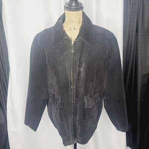 Vintage 90s Classic Black Suede Leather Long Line Jacket